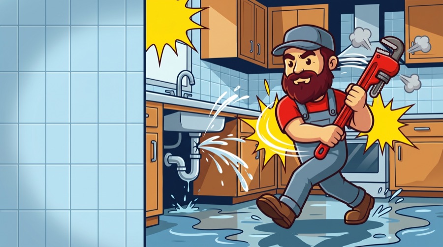 AquaTec Plumbing mascot at work across York Region